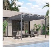 3 x 3(m) Outdoor Louvered Metal Pergola with Retractable Roof Outsunny Grey One Size