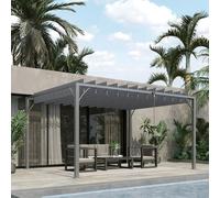 Outsunny 3 x 3(m) Outdoor Louvered Metal Pergola with Retractable Roof, Grey - Grey - Aluminium, Polyester - 2.13H x 3.9L x 2.95Wm