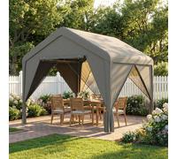 OUTSUNNY 3 x 3 m Outdoor Patio Gazebo with Netting & Curtains, Dark Grey Outsunny Dark Grey