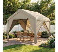 Outsunny 3 X 3 M Outdoor Patio Gazebo With Netting And Curtains, Khaki Khaki