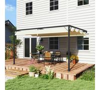 Outsunny 3 x 3(m) Outdoor Pergola Retractable Canopy Wall Mounted, Cream - Cream - Polyester, Metal - 397 L x 297 W x 223 H cm