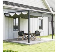 Outsunny 3 x 3(m) Outdoor Pergola Retractable Canopy Wall Mounted, Cream - Grey - Polyester, Metal - 297 L x 297 W x 224 H cm