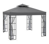 Outsunny 3x3m Gazebo Pavilion w/ Double Roof, Netting - Grey, Grey