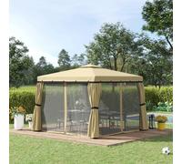 Outsunny 3 x 3(m) Patio Gazebo Garden Shelter w/ Mosquito Netting, Beige - Beige - Polyester, Alloy Steel, Aluminium, Metal - 2.96m x 2.96m x 2.65m