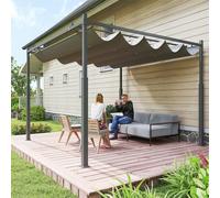 Outsunny 3 x 3(m) Pergola with Retractable Roof, 80mm Metal Column, White - Grey - Metal, 180gsm Polyester Fabric - 298L x 298W x 230Hcm