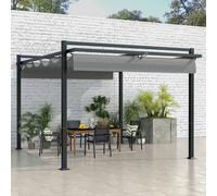Outsunny 3 x 4m Pergola with Retractable Roof Canopy, Aluminium Frame Garden Gazebo Outdoor Sun Shade Shelter for Grill, Patio, Deck, Dark Grey Grey