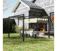 OUTSUNNY 3 x 4m Pergola with Retractable Roof & Aluminium Frame, Khaki Outsunny Khaki