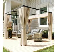 Outsunny 3x3m Retractable Pergola Canopy w/ Curtains - Beige, Cream