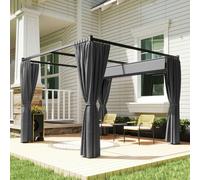 Outsunny 3 x 3(m) Pergola with Retractable Roof and Curtains, Beige - Charcoal grey - Metal, Polyester - 300L x 300W x 227Hcm