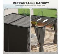 Outsunny 3 x 3(m) Pergola with Retractable Roof and Curtains, Beige - Light Grey - Metal, Polyester - 300L x 300W x 227Hcm