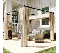 Outsunny 3x3m Retractable Pergola Canopy w/ Curtains - Beige, Cream