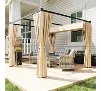 Outsunny 3 x 3 (m) Pergola with Retractable Roof and Curtains Khaki - 84C-441V00