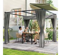 Outsunny 3 X 3(M) Pergola With Retractable Roof And Curtains, Light Grey