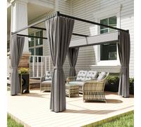 Outsunny 3x3m Retractable Pergola Canopy w/ Curtains - Grey, Grey