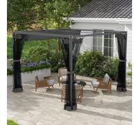 Outsunny 3 X 3 M Pergola With Retractable Roof And Netting, Dark Grey
