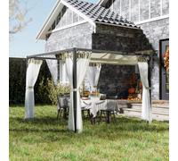 Outsunny 3 x 4m Pergola with Retractable Roof and Netting, Dark Grey - Khaki - Aluminium, Metal, Polyester, Nylon - 297L x 297W x 225Hcm