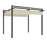 Outsunny 3 x 3(m) Pergola with Retractable Roof Canopy, Aluminium Frame Garden Gazebo Outdoor Sun Shade Shelter for Grill, Patio, Deck, Khaki Khaki