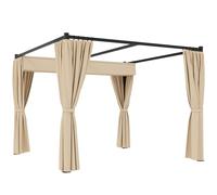 Outsunny 3 x 3(m) Pergola with Retractable Roof Canopy and Curtains, Metal Frame Garden Gazebo Outdoor Sun Shade Shelter for Grill, Patio, Deck, Beige Beige