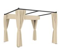 Outsunny 3 x 3 (m) Pergola with Retractable Roof and Curtains Khaki - 84C-441V00