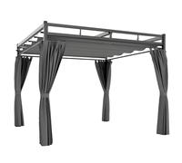 Outsunny 3 x 3 m Pergola with Retractable Roof Canopy and Curtains, UPF30+ Metal Frame Garden Pergola Gazebo Sun Shade, Dark Grey