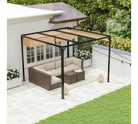 Outsunny 3 x 3(m) Garden Pergola with Retractable Roof Canopy, Aluminium Pergola Kit Gazebo with Roller Shade, UPF30+ Sun Shade Shelter for Porch, Khaki