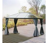 Outsunny 3 x 3(m) Polycarbonate Hardtop Gazebo with Aluminium Frame and Curtains