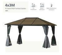 Outsunny 3 x 3(m) Polycarbonate Hardtop Gazebo with Aluminium Frame and Curtains - Grey - Metal, Aluminium, Polyester, PC - 2.65m x 4m x 3m