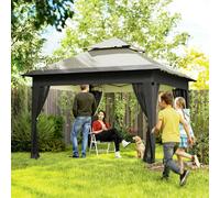 Outsunny 3 x 3(m) Pop Up Gazebo, Instant Shelter with Mosquito Netting, Khaki - Light Grey - Steel, Oxford Cloth - 337L x 337W x 272Hcm