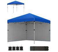 Outsunny 3 x 3 (M) Pop Up Gazebo, UPF 30+ with 2 Sidewalls, Leg Weight Bags and Wheeled Bag, Height Adjustable Party Tent Event Shelter for Garden, Patio, Blue