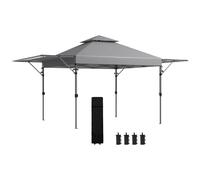 Outsunny 3 x 3(m) Pop Up Gazebo with Extend Dual Awnings, 1 Person Easy up Marquee Party Tent with 1-Button Push, Double Roof, Wheeled Bag, Sandbags, Height Adjustable Instant Shelter, Grey Grey