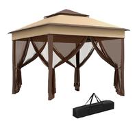 Outsunny 3 x 3(m) Pop Up Gazebo with Netting and Carrying Bag, Party Tent Instant Event Shelter, Height Adjustable and UV-Resistant, for Garden, Patio, Beige Beige