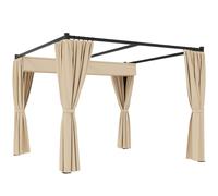 Outsunny 3 x 3(m) Retractable Pergola, Garden Gazebo Shelter with Curtains, for Grill, Patio, Deck, Beige