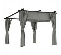 Outsunny 3 x 3 m Retractable Roof Pergola, with Curtains - Light Grey