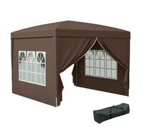 Outsunny 3 x 3 Meters Pop Up Water Resistant Gazebo Wedding Camping Party Tent Canopy Marquee with Carry Bag and 2 Windows, Coffee Brown