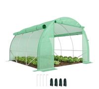 Outsunny 3 x 3 x 2 m Polytunnel Greenhouse with Roll-up Side Walls, Walk-in Grow House Tent with Steel Frame, Reinforced Cover, Zipped Door and 6 Mesh Windows for Garden, Green