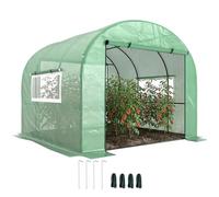 Outsunny 3 x 3 x 2m Polytunnel Greenhouse with 2 Large Doors and 2 Mesh Windows, Walk-in Grow House Tent with UV-resistant PE Cover and Steel Frame, Green
