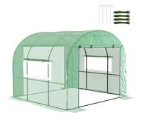 Outsunny 3 x 3 x 2m Polytunnel Greenhouse with Doors and Mesh Windows, Green