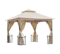 Outsunny 3 x 3m Garden Gazebo Patio Party Tent Shelter Outdoor Canopy Double Tier Sun Shade with Metal Frame and Netting, Beige Beige