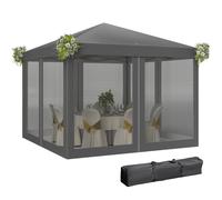 Outsunny 3 x 3m Pop Up Gazebo, 420D Garden Tent Canopy with Removable Mesh Sidewall Netting, Carry Bag for Garden Patio Outdoor, Light Grey Grey