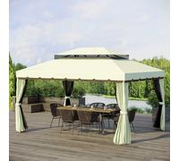 Outsunny Aluminum Frame Patio Gazebo Canopy Double Tier Garden Shelter - Cream, Cream