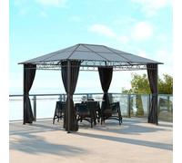 Outsunny 3 X 4M Hardtop Gazebo W/ Polycarbonate Curtains, Grey
