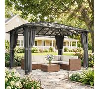 Outsunny 3 x 4 m Hardtop Gazebo with PC Roof, Aluminium Frame, Dark Grey