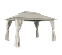 Outsunny 3 x 4 m Outdoor Garden Gazebo with Netting and Curtains, UPF50+ Patio Gazebo Permanent Pavilion Canopy, Beige