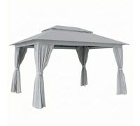 Outsunny 3 x 4 m Outdoor Garden Gazebo with Netting and Curtains, UPF50+ Patio Gazebo Permanent Pavilion Canopy, Dark Grey