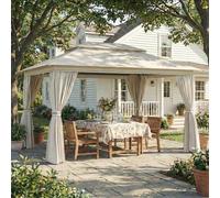 OUTSUNNY 3 x 4 m Outdoor Garden Gazebo with UPF50+ Double Roof, Beige | Size: 4m x 3m Outsunny Beige 4m x 3m