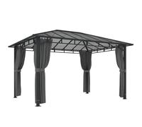 Outsunny 3 x 4 m Outdoor Hardtop Gazebo Canopy with PC Roof, Aluminium Permanent Pavilion Garden Gazebo with Curtains, Dark Grey