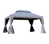 Outsunny 3 x 4m Aluminium Garden Gazebo, Marquee Canopy Shelter Pavilion Party Tent with Nets and Curtains for Garden and Deck, Coffee Grey