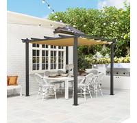 OUTSUNNY 3 x 3(m) Aluminium Pergola with Retractable Roof, Garden Gazebo Canopy in Khaki Outsunny Khaki