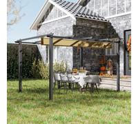 Outsunny 3 x 4m Aluminium Pergola with Retractable Roof, Garden Gazebo Khaki