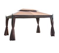 Outsunny 3 x 4m Garden Gazebo, Double Roof Marquee Canopy Shelter with Sidewalls, Solid Steel Frame for Garden, Lawn, Backyard and Deck Brown